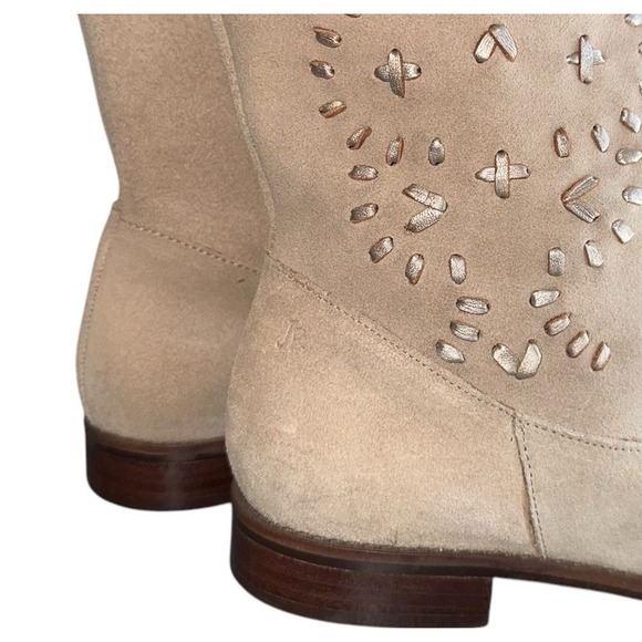 Jack Rogers Kaitlin Suede MidCalf Boot Western Flat Women 9.5 Ivory Sand Cowgirl - Picture 5 of 10